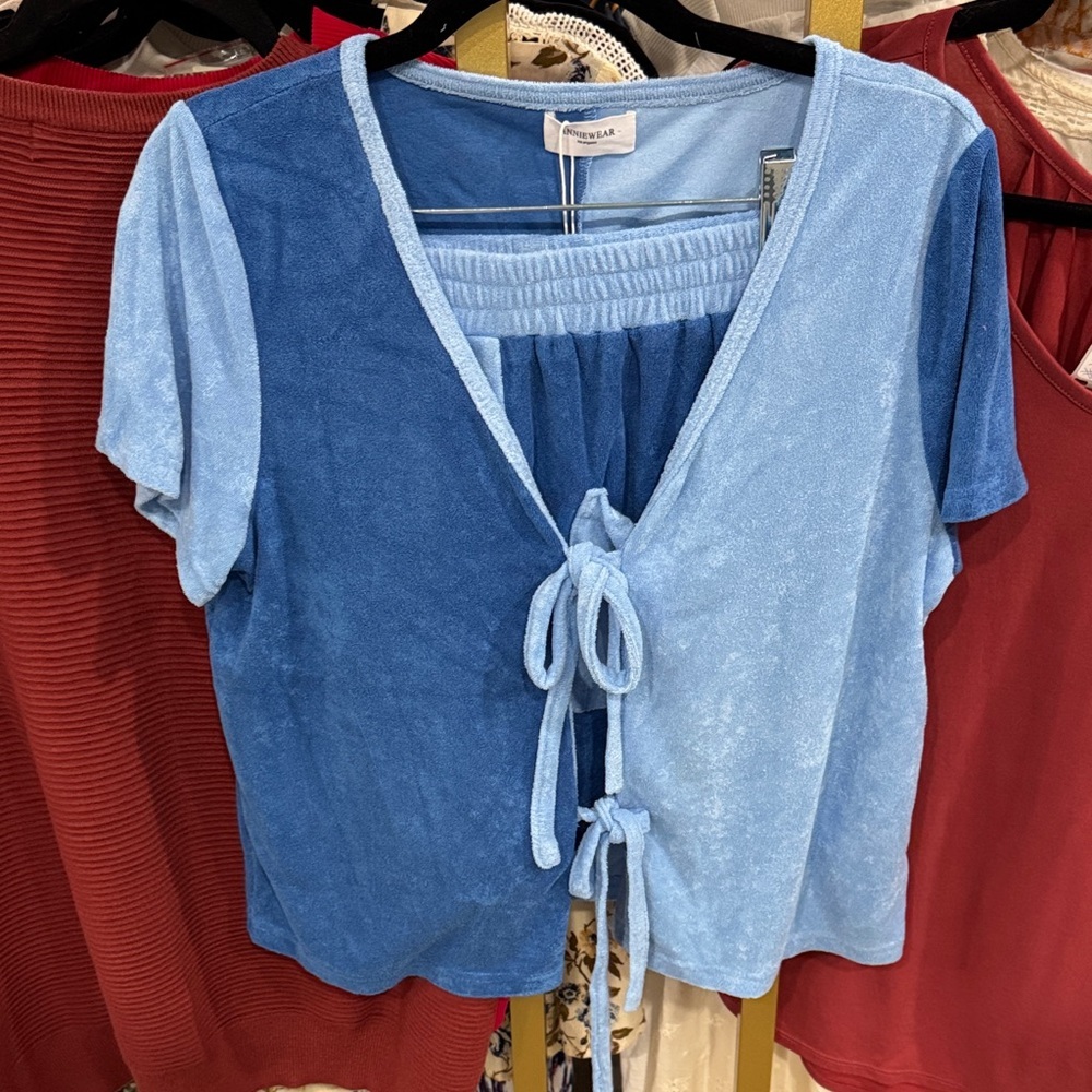 Light Blue Two-Tone Tie-Front Shorts and Top Set